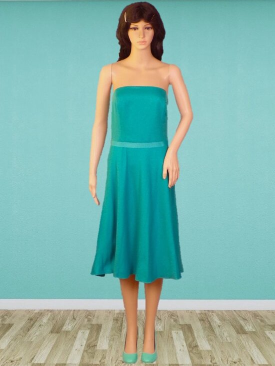 Ann Taylor Dresses & Skirts - ANN TAYLOR size 8 teal-green OTS fit/flare party/cocktail dress cotton/silk